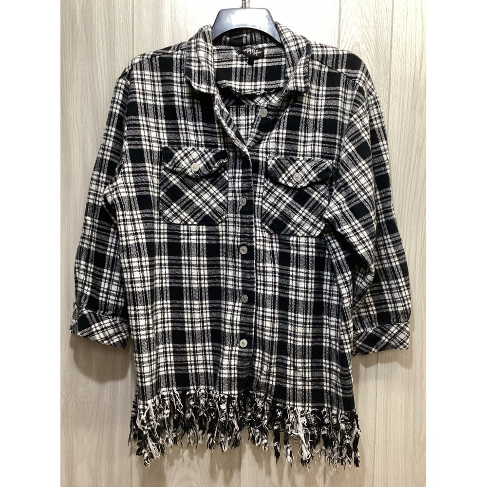 THRILL JEANS‎ Women's (Size 1X) 3/4 Sleeve Button Down Collared Flannel Shirt